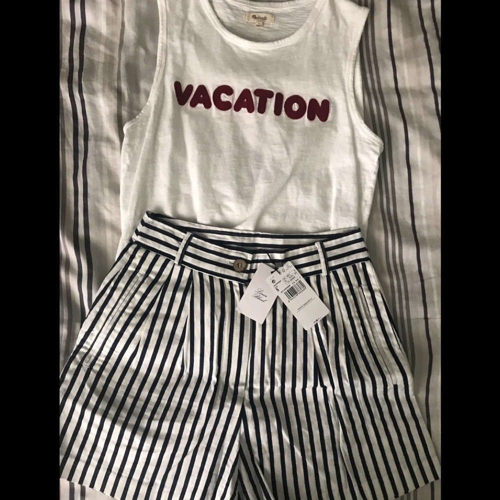 MANGO Linen Blend Dark Blue Striped Short size S